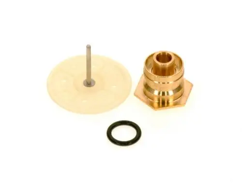 BOSCH Anschlussbuchse, bestehend aus einer Metallhülse, einer runden Platte mit zentralem Stift und einem O-Ring, in neutralem Hintergrund.
